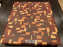 End grain wood cutting board handmade walnut paduk maple hickory 19.5W x 17.5L