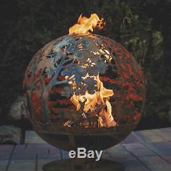 Esschert Design Wildlife Laser Cut Steel Wood Fire Pit Globe Rustic Extra Large