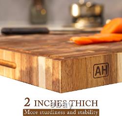 Extra Large Thick Acacia Wood End Grain Cutting Board 24X18X2 In, Wooden Butcher