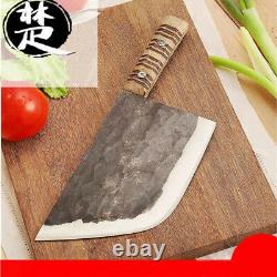 Forged Steel Blade Cleaver Knife Chef Chop Bone Cut Meat Pork Fish Brown Wood XL