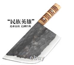 Forged Steel Blade Cleaver Knife Chef Chop Bone Cut Meat Pork Fish Brown Wood XL