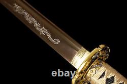 Gold Katana 1095 Carbon Steel Battle Ready Japenese Samurai Sharp Fulltang Sword