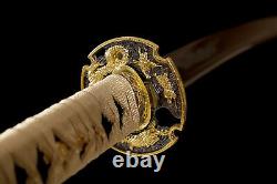 Gold Katana 1095 Carbon Steel Battle Ready Japenese Samurai Sharp Fulltang Sword