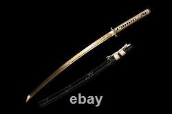 Gold Katana 1095 Carbon Steel Battle Ready Japenese Samurai Sharp Fulltang Sword