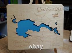 Great East Lake in Maine and New Hampshire Laser Cut Wood Map Wall Art