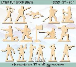 Green Army Men Set 16 Wood Blank Laser Cut Out Unfinished Shape DIY Craft Supply