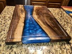 HANDCRAFTED RIVER FLOW Cutting Board 12x18 Walnut & Resin withJuice Grooves 18x12