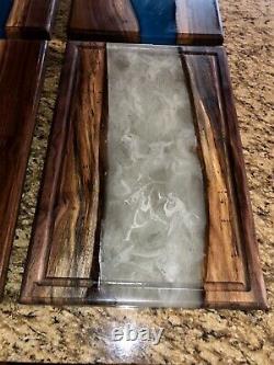 HANDCRAFTED RIVER FLOW Cutting Board 12x18 Walnut & Resin withJuice Grooves 18x12