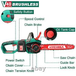 HYCHIKA Chainsaw 40V Max Brushless Low Kickback 2pcs 4Ah Batteries Wood Cutting