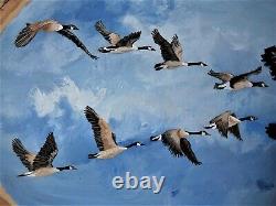 Hand Painted Goose Wood Cut-out & 8 geese flying On Basswood By Phyllis