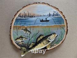 Hand Painted Walleye Wood Cut-Out On Live Edge Basswood By Phyllis