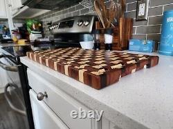 Handcrafted BUBINGA/KATALOX/SPALTED HARD MAPLE ZigZag End Grain Cutting Board