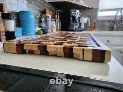 Handcrafted BUBINGA/KATALOX/SPALTED HARD MAPLE ZigZag End Grain Cutting Board