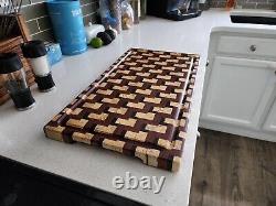 Handcrafted BUBINGA/KATALOX/SPALTED HARD MAPLE ZigZag End Grain Cutting Board