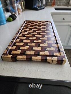 Handcrafted BUBINGA/KATALOX/SPALTED HARD MAPLE ZigZag End Grain Cutting Board