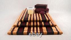 Handmade 7 Pc Exotic Wood Striped Cutting Board Chopping Block Set Wedding Gift