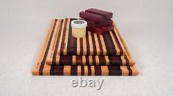 Handmade 7 Pc Exotic Wood Striped Cutting Board Chopping Block Set Wedding Gift