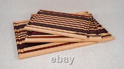 Handmade 7 Pc Exotic Wood Striped Cutting Board Chopping Block Set Wedding Gift