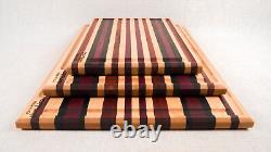 Handmade 7 Pc Exotic Wood Striped Cutting Board Chopping Block Set Wedding Gift