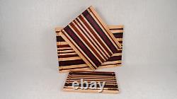 Handmade 7 Pc Exotic Wood Striped Cutting Board Chopping Block Set Wedding Gift