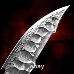 Handmade Clip Point Knife Hunting Tactical Forged Damascus Steel Wood Handle Cut