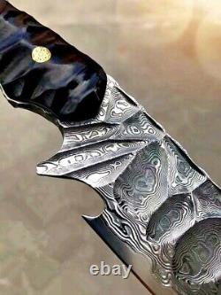 Handmade Clip Point Knife Hunting Tactical Forged Damascus Steel Wood Handle Cut
