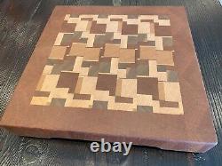 Handmade end grain wood cutting board walnut, maple, and sapele 11.25 x 11.25
