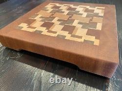 Handmade end grain wood cutting board walnut, maple, and sapele 11.25 x 11.25