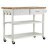 Homegear Deluxe Kitchen Storage Cart Island With Rubberwood Cutting Block On Wheel