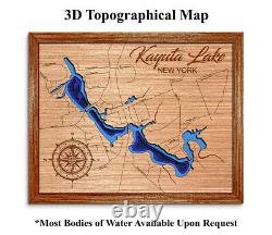 Kayuta Lake New York 3D laser cut wood lake map. Lake house wall decor