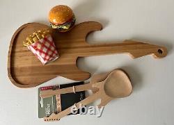 Kikkerland Cutting Board with Salad Spoons Guitars Bamboo+ Salt and pepper shakers