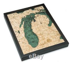 LAKE MICHIGAN 16 x 20 New, Laser-Cut 3-Dimen Wood Chart/Lake Art Map