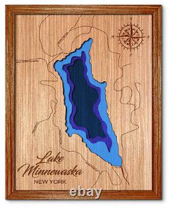 Lake Minnewaska New York 3D laser cut wood lake map. Lake house wall decor