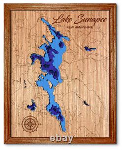 Lake Sunapee New Hampshire 3D laser cut wood lake map. Lake house wall decor