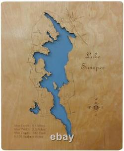 Lake Sunapee, New Hampshire laser cut wood map Wall Art Made to Order