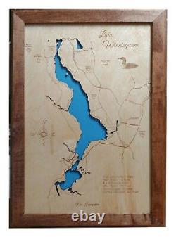 Lake Winnisquam, New Hampshire laser cut wood map Wall Art Made to Order
