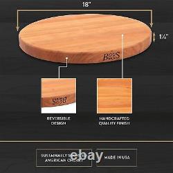 Large Cherry Wood Cutting Board for Kitchen Prep 18 Inches Diameter, NEW