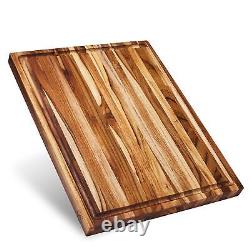 Large Teak Wood Cutting Board for Kitchen with Juice Groove, Reversible Cha