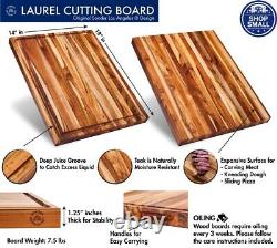 Large Teak Wood Cutting Board for Kitchen with Juice Groove, Reversible Cha