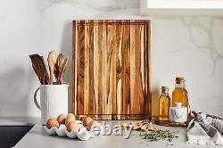 Large Teak Wood Cutting Board for Kitchen with Juice Groove, Reversible Cha