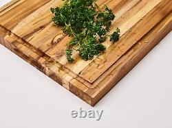 Large Teak Wood Cutting Board for Kitchen with Juice Groove, Reversible Cha