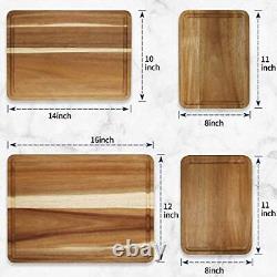 Large Wood Cutting Boards Acacia Wood 16x12 inch+14x10 inch+double 11x8 inch