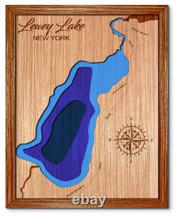 Lewey Lake New York 3D laser cut wood lake map. Lake house