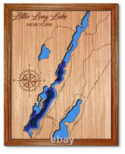 Little Long Lake New York 3D laser cut wood lake map. Lake house decor