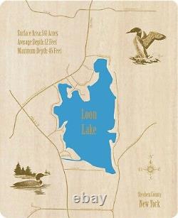 Loon Lake, New York Laser Cut Wood Map Wall Art Made to Order