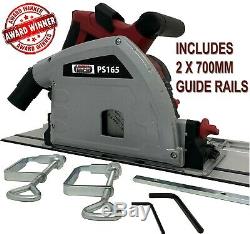 Lumberjack Circular Plunge Cut Track Saw with 2 Guide Rails Clamps & 165mm Blade