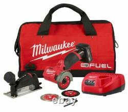 Milwaukee M12 FUEL 12V 3-In Cordless Cut Off Tool Kit 4.0 Ah Batter Charger Bag