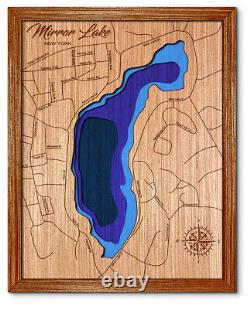 Mirror Lake New York 3D laser cut wood lake map. Lake house decor