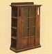 Mission Solid Oak Bookcase With Cut Outs And Side Shelves Dark Walnut