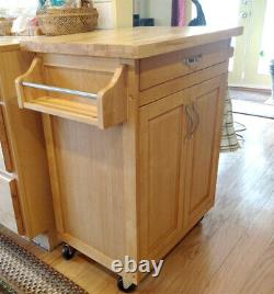 Mobile Kitchen Cart Island Top Solid Wood Butcher Block Cutting Board Wheels New
